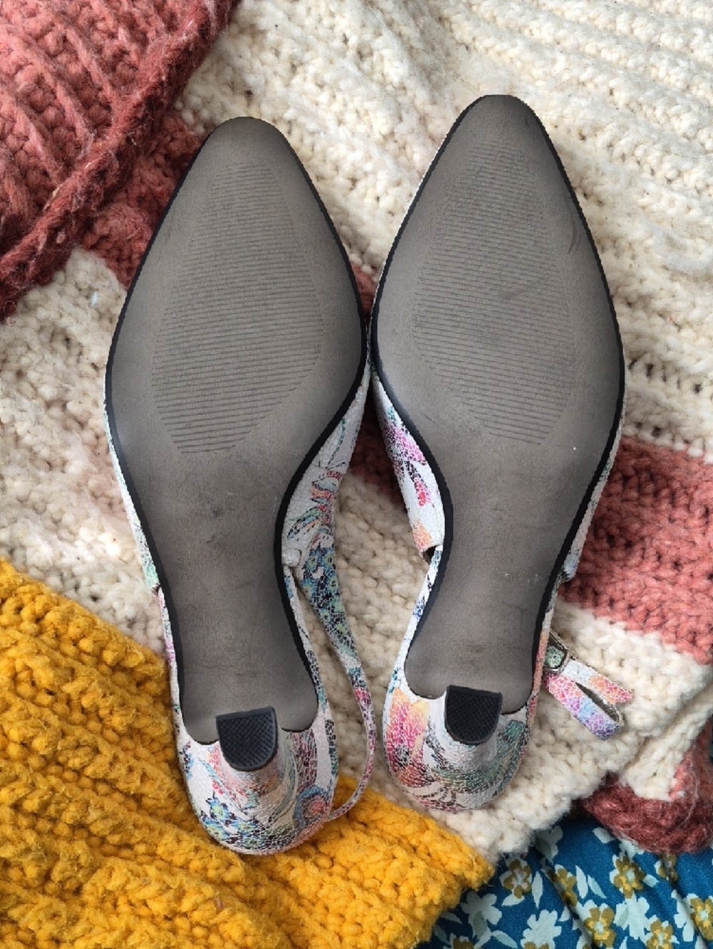 David Tate Mosaic Floral Slingback Pump Heels Multicolor Pastels 9.5 - Picture 12 of 16